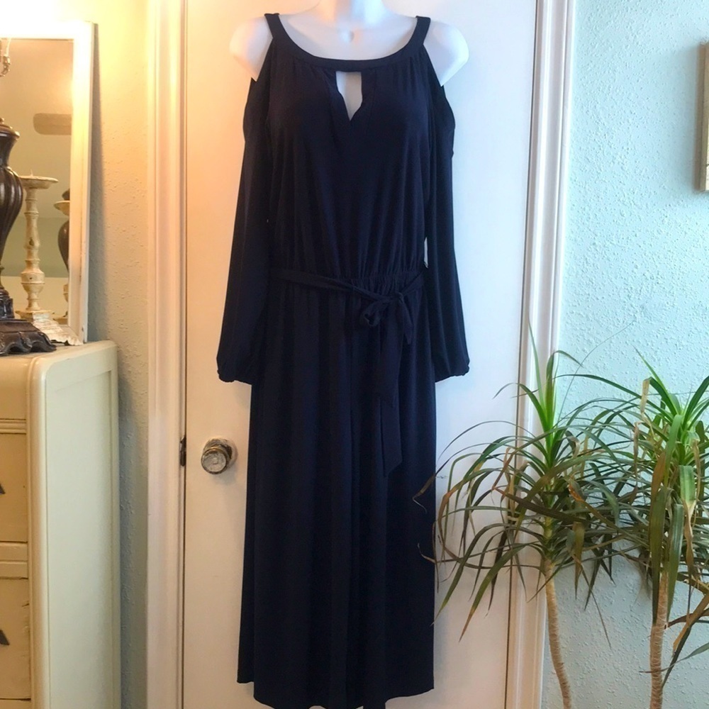 Emma & Michele Navy Cropped Jumper Jumpsuit Wide Legs Women’s Size Small